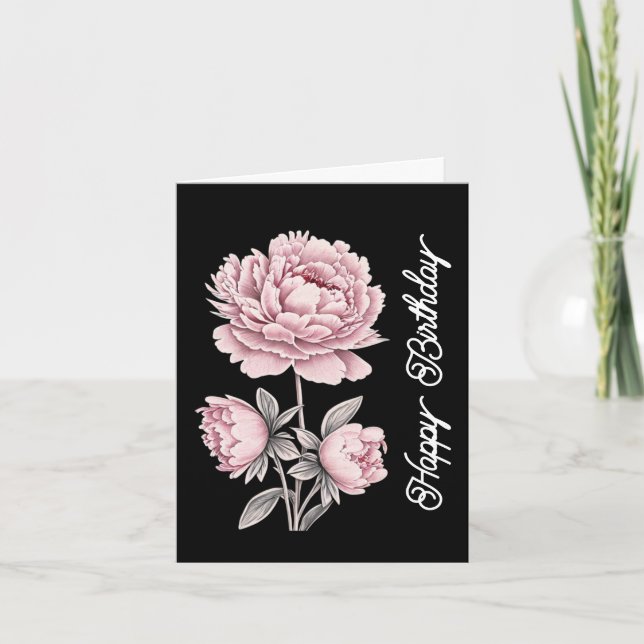 Eleganter Vintager Pink Peony Happy Birthday Karte (Vorderseite)