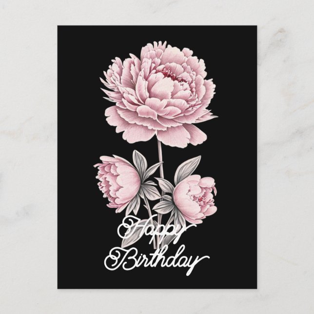 Eleganter Vintager Pink Peony Happy Birthday Postkarte (Vorderseite)