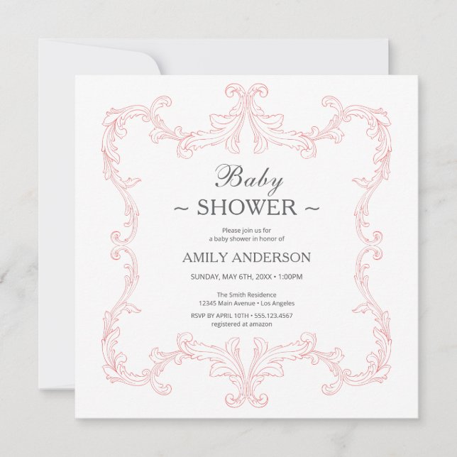 Eleganter Vintager Platz | Aquarellpinke Einladung (Vorderseite)