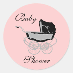 Eleganter Vintager Pram Babyduschenaufkleber Runder Aufkleber