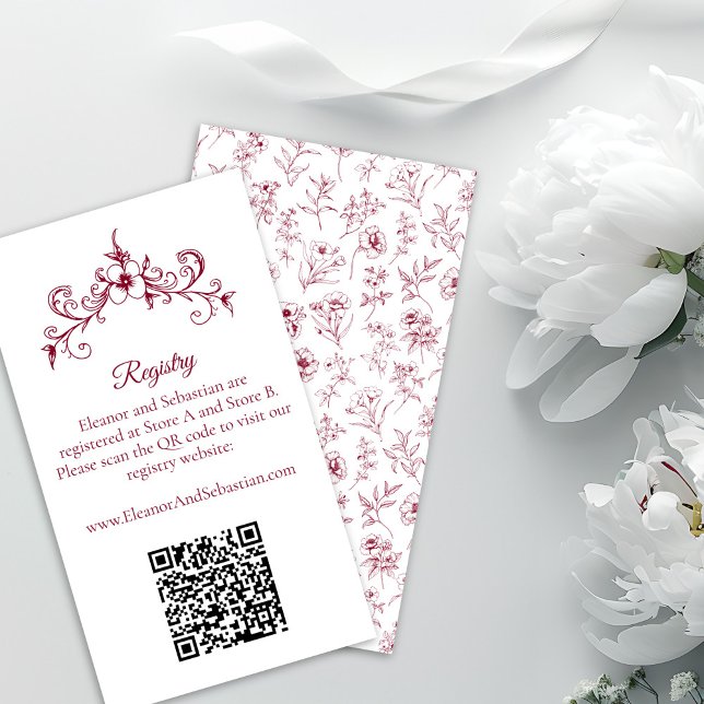 Eleganter Vintager Romance Burgundy QR-Code Begleitkarte (Von Creator hochgeladen)