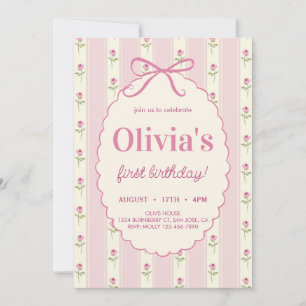 Eleganter Vintager rosa Bow Floral Geburtstag Einladung