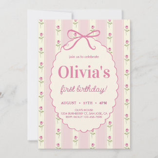 Eleganter Vintager rosa Bow Floral Geburtstag Einladung