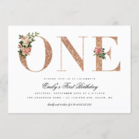Eleganter Vintager Rose Glitzer 1. Geburtstag