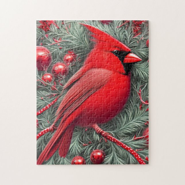 Eleganter Vintager Roter Kardinal Weihnachten Puzzle (Vertikal)
