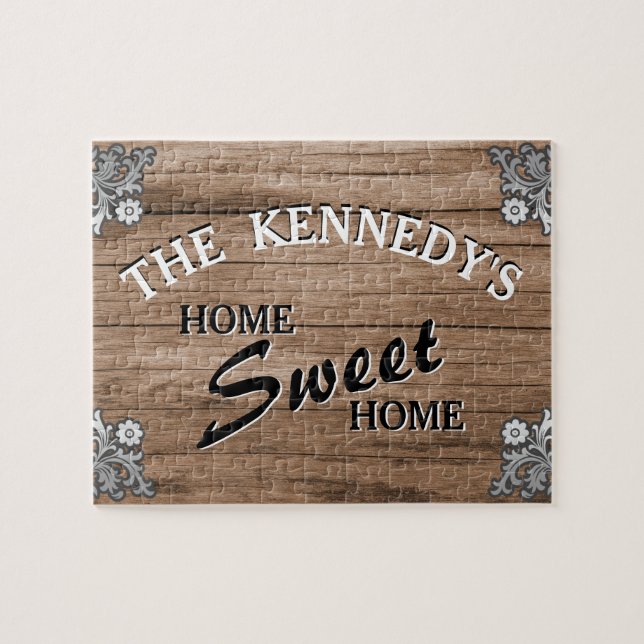 Eleganter Vintager Rustikal-Holzname Puzzle (Horizontal)