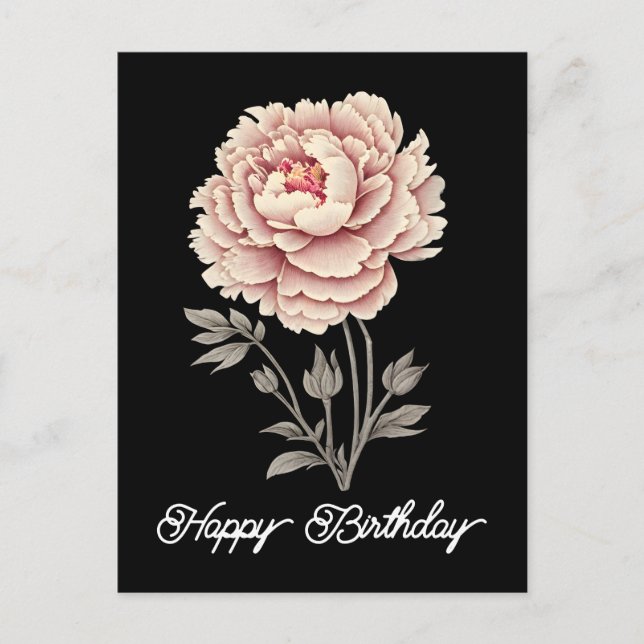 Eleganter Vintager Rustikaler Pink Peony Happy Bir Postkarte (Vorderseite)