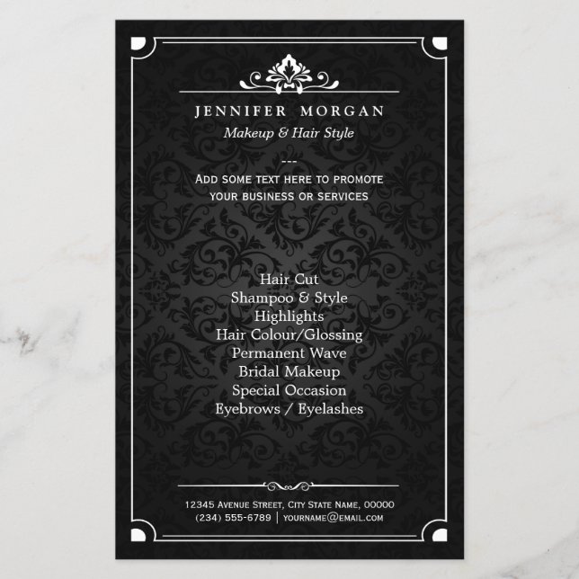 Eleganter Vintager Schatten Damask Schönheitssalon Flyer (Vorne)