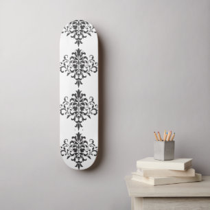 Eleganter Vintager Schwarz-Weiß-Damast Skateboard