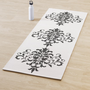 Eleganter Vintager Schwarz-Weiß-Damast Yogamatte