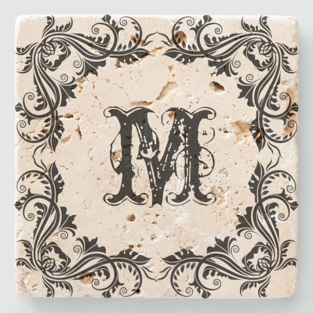 Eleganter Vintager Schwarzer Wirbel Steinuntersetzer (Vorderseite)