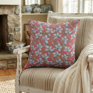 Eleganter Vintager Stil Blaue Blumen & grüne Blätt Kissen