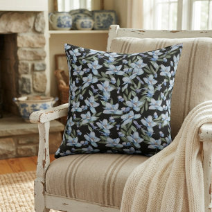Eleganter Vintager Stil Blaue Blumen & grüne Blätt Kissen