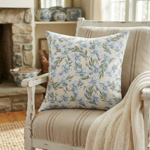 Eleganter Vintager Stil Blaue Blumen & grüne Blätt Kissen
