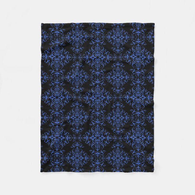 Eleganter Vintager Stil Damask Blau Fleecedecke (Vorderseite)