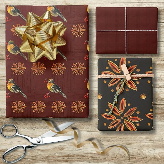 Eleganter Vintager Stil Vögel Weihnachten Poinsett Geschenkpapier Set (Von Creator hochgeladen)