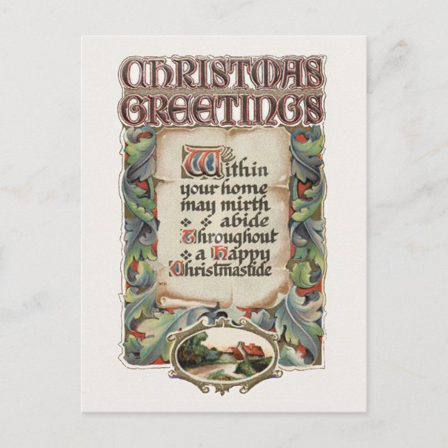Eleganter Vintager Stil Weihnachtsgrüße Feiertagspostkarte (Vorderseite)