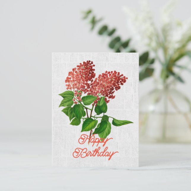 Eleganter Vintager Syringa Vulgaris Floral Geburts Postkarte (Stehend Vorderseite)