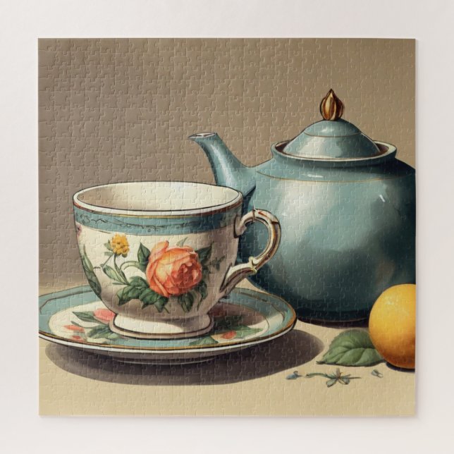 Eleganter Vintager Teacup und Teapot Puzzle (Vertikal)