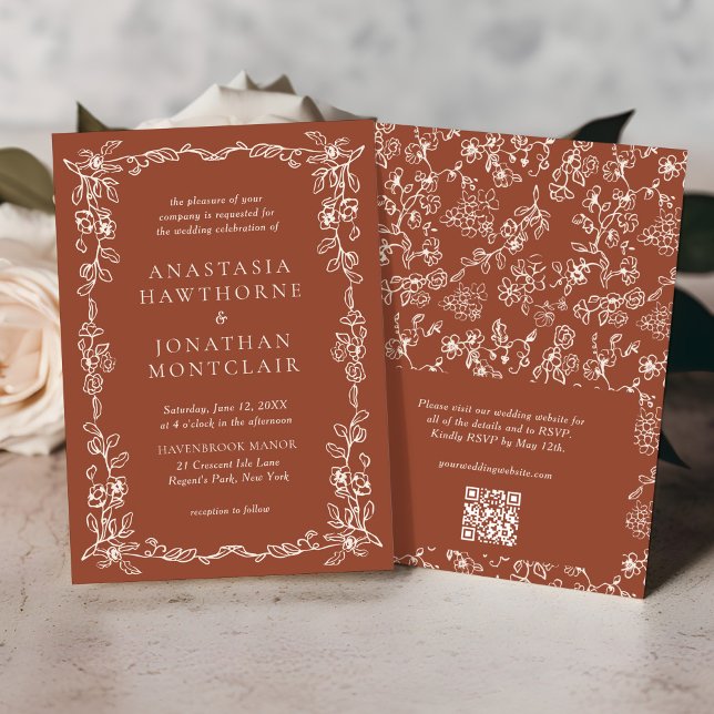 Eleganter Vintager Terracotta QR Code Hochzeit Einladung (Von Creator hochgeladen)