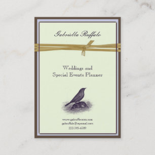 Eleganter Vintager Vogel-Brown-Damast und lila Visitenkarte