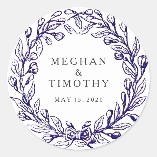 Eleganter Vintager Wreath Wedding Umschlag Aufkleb Runder Aufkleber (Vorderseite)