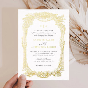 Eleganter Vintager Zierrahmen Hochzeit Gold Folieneinladung