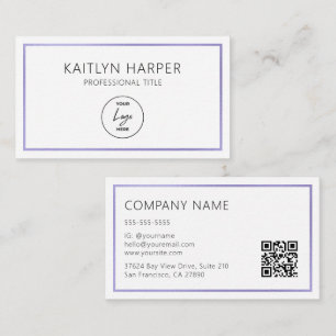 Eleganter violetter Folienrahmen Minimal Logo QR-C Visitenkarte
