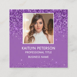 Eleganter violetter Glitter-Foto-QR-Code Quadratische Visitenkarte