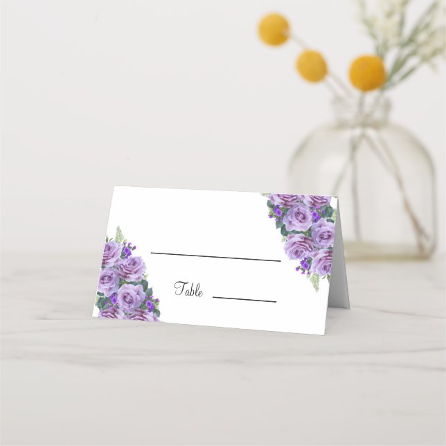 Eleganter violetter Hochzeitstisch Platzkarte (Vorderseite)