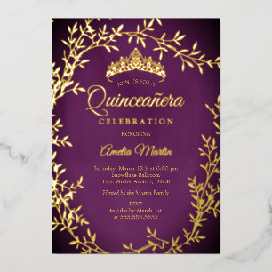 Eleganter violetter Kranz mit Goldblatt für Quince Folieneinladung