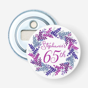 Eleganter violetter Kranz Monogramm 65. Geburtstag Flaschenöffner