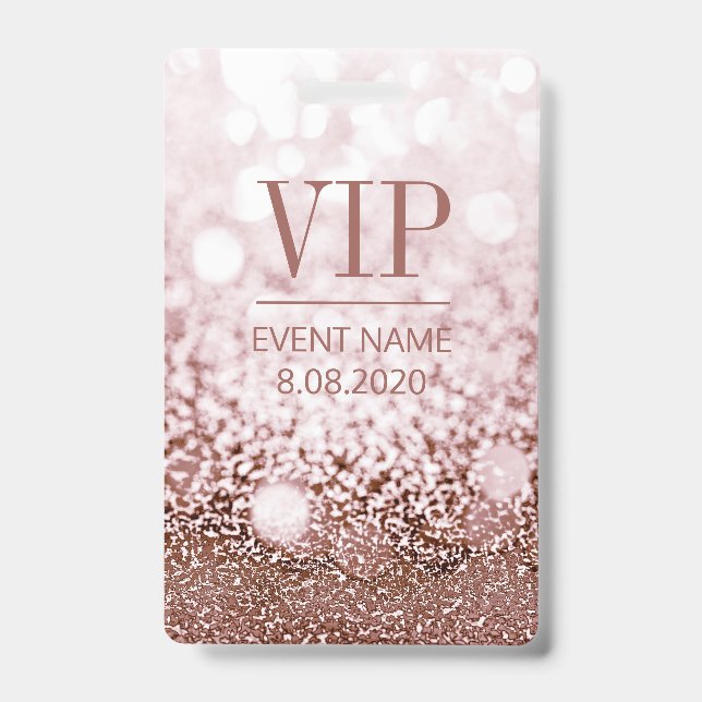 Eleganter VIP Access Event-Rose Rosa Glitzer Ausweis (Vorderseite)