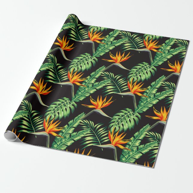 Eleganter Vogel des Paradieses Tropenflorale Geschenkpapier (Ungerollt)