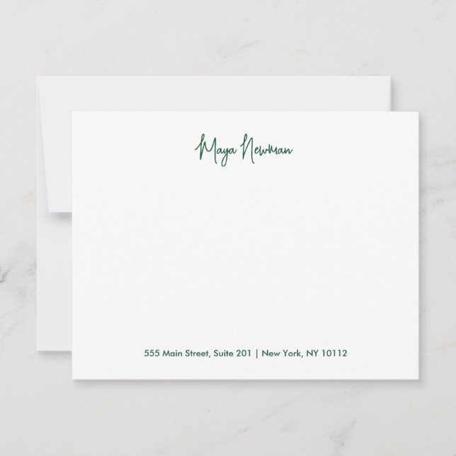 ELEGANTER WALD GREEN SIGNATURE MONOGRAM NAME MITTEILUNGSKARTE (Vorderseite)
