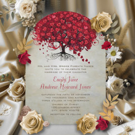 Eleganter Wald Red Heart Leaf Tree Wedding Einladu Einladung