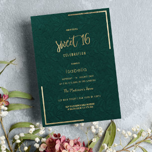Eleganter waldgrüner goldfarbener Blumenstrauß Swe Einladung