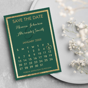 Eleganter waldgrüner Goldkalender Save the Date Ankündigungspostkarte