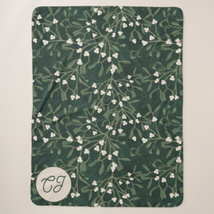 Eleganter Waldgrüner Mistel-Monogramm Sherpadecke
