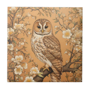 Eleganter Waldkauz, inspiriert von William Morris Fliese