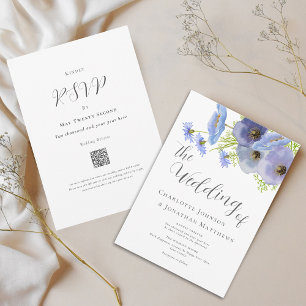 Eleganter Wasserfarb-Blumen-Hochzeits-QR-Code in B Einladung