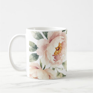 Eleganter Wasserfarbe-Blush-Pfingstrosen-Blumenhin Kaffeetasse