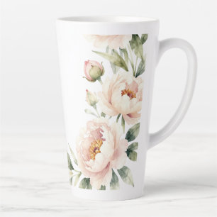 Eleganter Wasserfarbe-Blush-Pfingstrosen-Blumenhin Milchtasse
