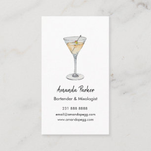 Eleganter Wasserfarbe-Martini-Bartender, Mixologe Visitenkarte