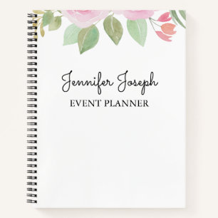 Eleganter Wasserfarbe Rosa Rosen Blumen Eventplane Notizbuch