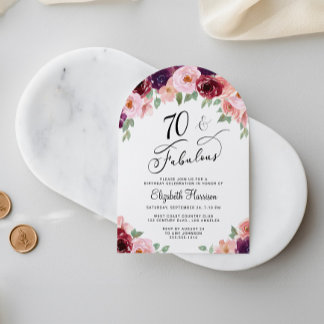 Eleganter Wasserfarben 70. Geburtstagsparty Arch Einladung