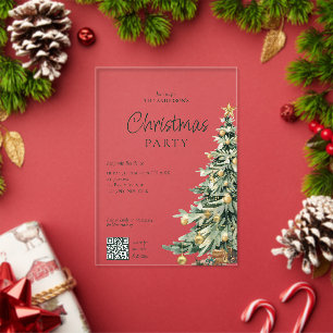 Eleganter Wasserfarben-Baum-QR-Code Weihnachtsfeie Acryleinladungen