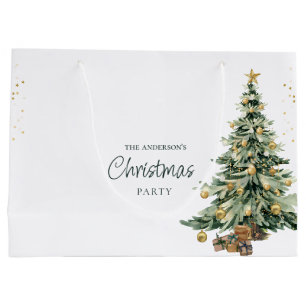 Eleganter Wasserfarben-Baum-Sterne-Weihnachtsfeier Große Geschenktüte