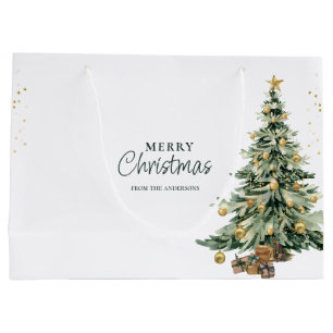 Eleganter Wasserfarben-Baum-Sterne Weihnachtsfeier Große Geschenktüte