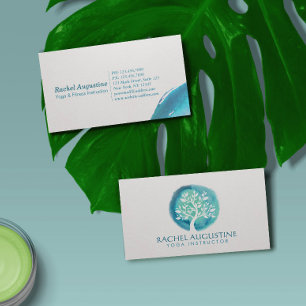 Eleganter Wasserfarben-Baum-Yoga-Meditationslehrer Visitenkarte